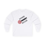 Dopamine Injector men's long sleeve graphic t-shirt in white with syringe design, perfect for casual comfort.