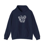 Navy women's graphic hoodie with 'Water Is Wet' design, perfect for casual and cozy wear.