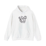 Water Is Wet women's graphic hoodie in white with stylish text design and kangaroo pouch for casual wear.