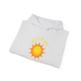 Watch Me Shine men's graphic hoodie in gray with sun design, perfect for stylish comfort and casual wear.